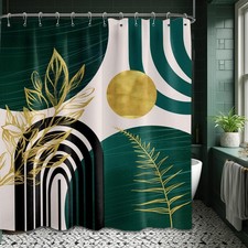Dark Green Shower Curtain Boho Mid Century Modern Emerald Hunter Green and Go...