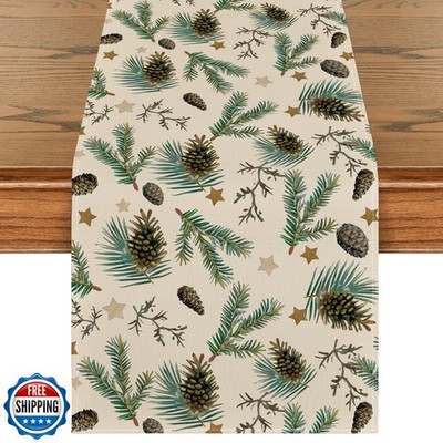 Artoid Mode Pine Cone Leaves Stars Merry Christmas Table Runner, Seasonal Win