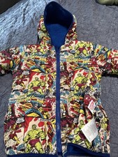 Marvel Kids Reversible Jacket Size 5  Comic Print  Blue Sherpa Fleece Hoodie