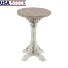 Rustic Intricately Carved Accent Table Pedestal Side Table Indoor Decor New
