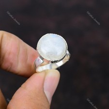 Friendship Day Deal Sterling Silver Crown Chakra Natural Rainbow Moonstone Ring