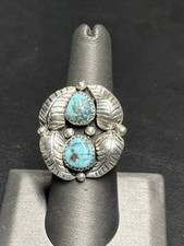 NATIVE AMERICAN 925 STERLING SILVER AND TURQUOISE LEAVES DESIGN RING SIZE 7