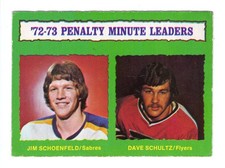 1973-74 OPC Dave Schultz Jim Schoenfeld Penalty Minute Leaders #137 Light Back