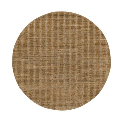 5'x5' Brown Natural Wool Vertical Stripes Design Hand Loomed Round Rug 92160