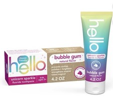 Hello Kids Natural Fluoride Toothpaste Unicorn Sparkle Bubble Gum Dye Free 4.2oz