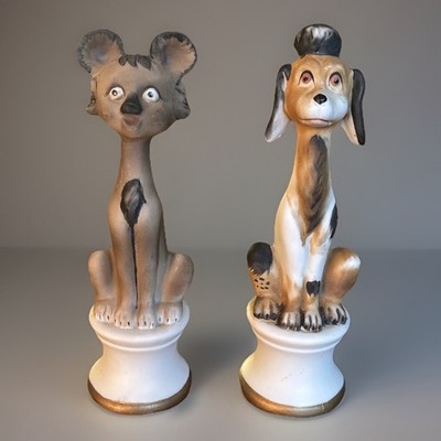 Vintage Dog and Cat Or Mouse Or Catmouse Figurines Knick Knacks Set of 2 MCM 6 