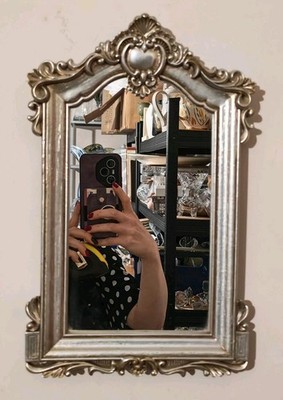 Vintage Silber Rokoko Stil Wandspiegel verziert Barock Schminktisch Spiegel