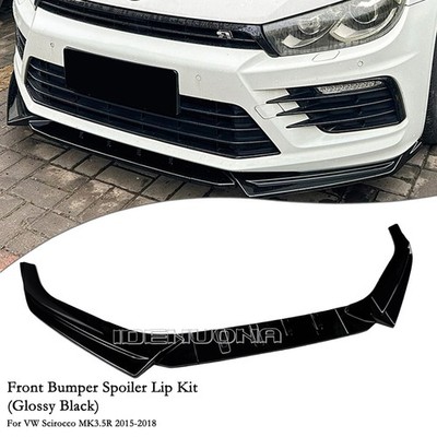 Gloss Black Front Bumper Lower Spoiler Lip For VW Scirocco MK3.5 R 2015-2018 16