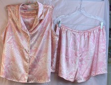 Vtg Valerie Stevens Pink Floral 2pc Silky Pajama Short Set