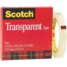 Scotch Transparent Tape 600 : 1/2 in. x 72 yds. Transparent 