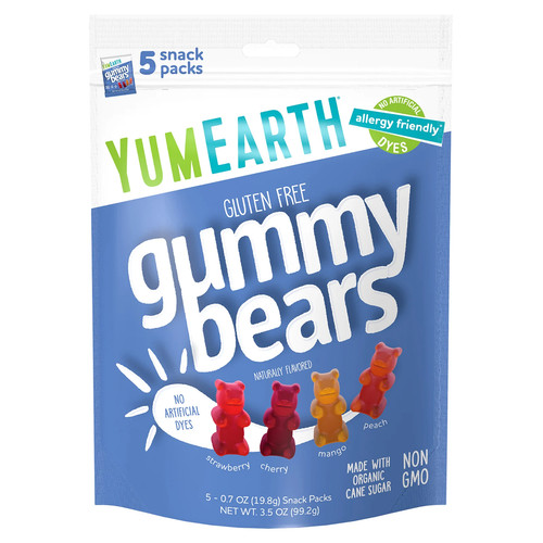 Gluten Free Gummy Bears, Strawberry, Cherry, Mango, Peach, 5 Snack Packs, 0.7 oz