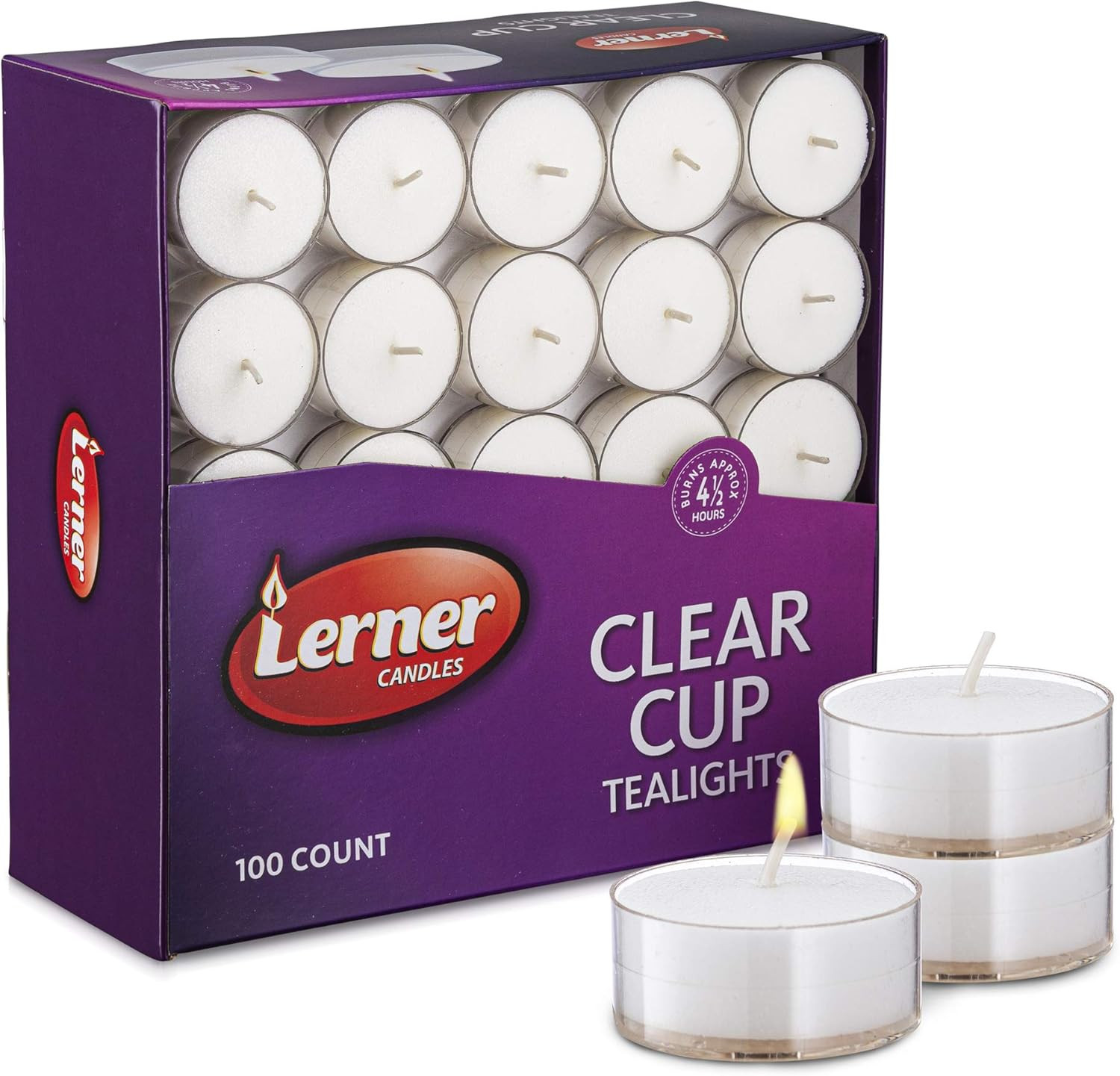 Lerner 100-Pack White Tea Light Candles 4.5 Hour Burn Time Bulk Set
