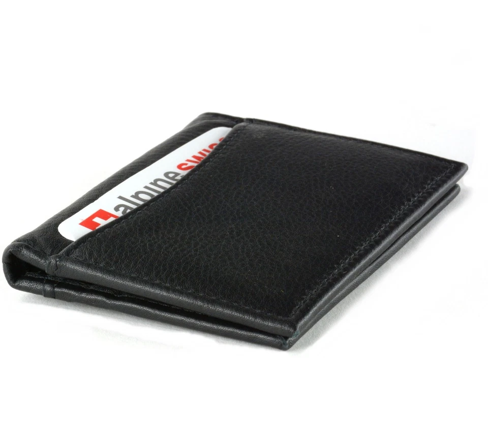 Alpine Swiss Thin Front Pocket Wallet Business Card Case 2 ID Window 6 Card Slot - Image 2 of 4