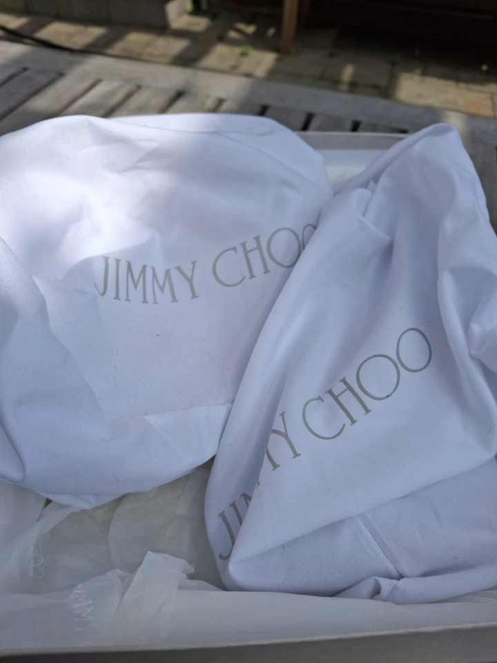 Zapatos de salón JIMMY CHOO Nova Peep Toe Slingback brillo de lujo de diseñador talla EE. UU. 7 UE 37 Foto 4 de 4