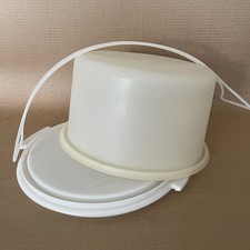 Vintage Tupperware Cake Taker Carrier Round 10 Inch Set White 684 with Handle