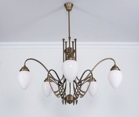 Xxl Kronleuchter Messing Glas Weiß E27 L:100 Cm Premium HäNgelampe Wohnzimmer