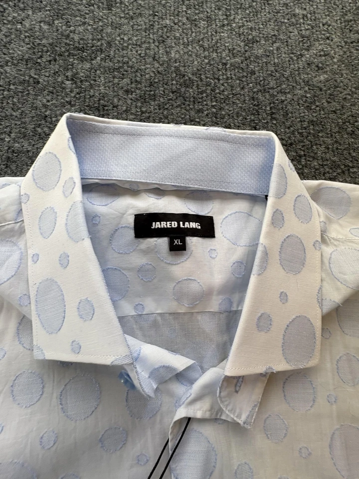 Jared Lang Shirt Mens XL White Blue Polka Dot Jacquard Long Sleeve Button Down - Image 3 of 4