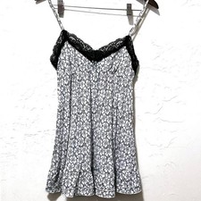 Victoria  s Secret Babydoll Chemise Nightgown Black White Floral Lace Ruffle Sz M