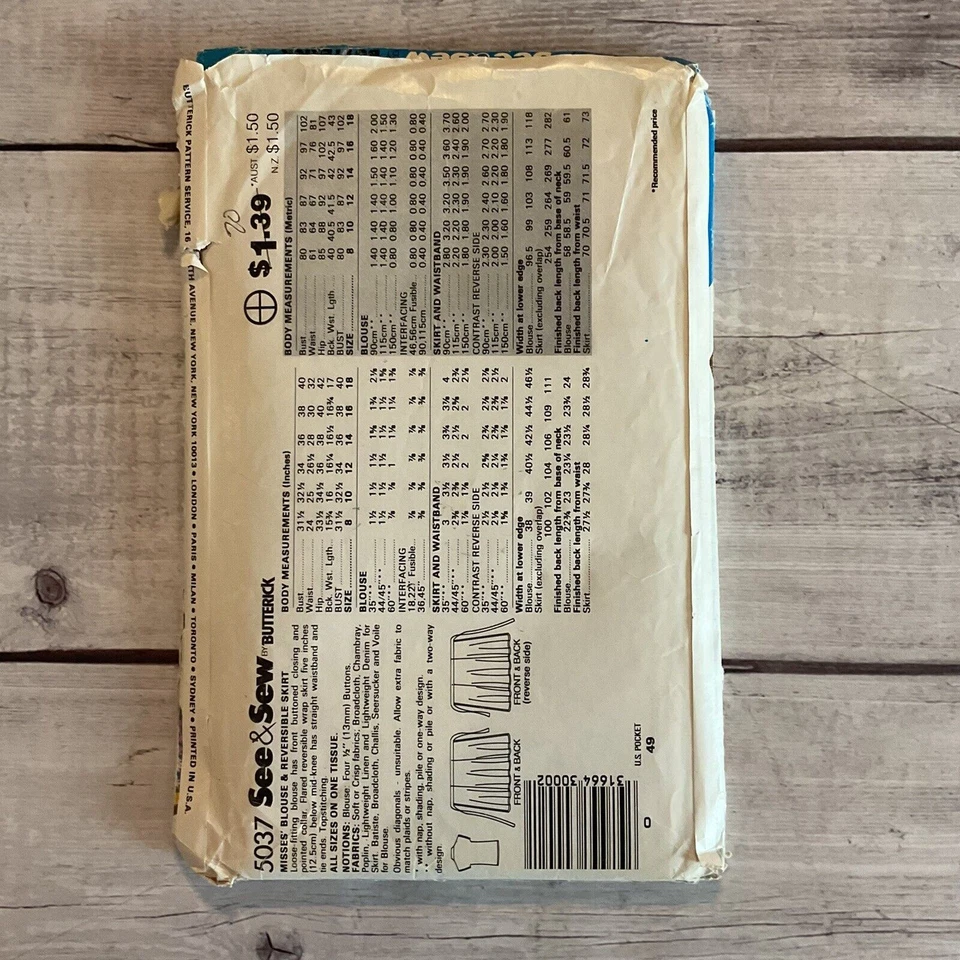See & Sew 5037 Sewing Pattern Blouse Wrap Skirt Reversible Miss Sz 8-18 UNCUT - Image 2 of 4