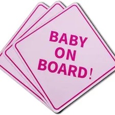 3Pcs Baby On Board Sign for Cars, Pink, 5" by 5" Magnetic Tile for Car, Truck, V