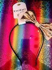 Gold Bow Bebe Hairband Headband Women Girls Metal Headband w/Fabric NWT