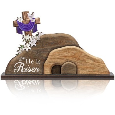 Empty Tomb Easter Scene and Cross Decoration He Is Risen Tabletop Decor Relig...