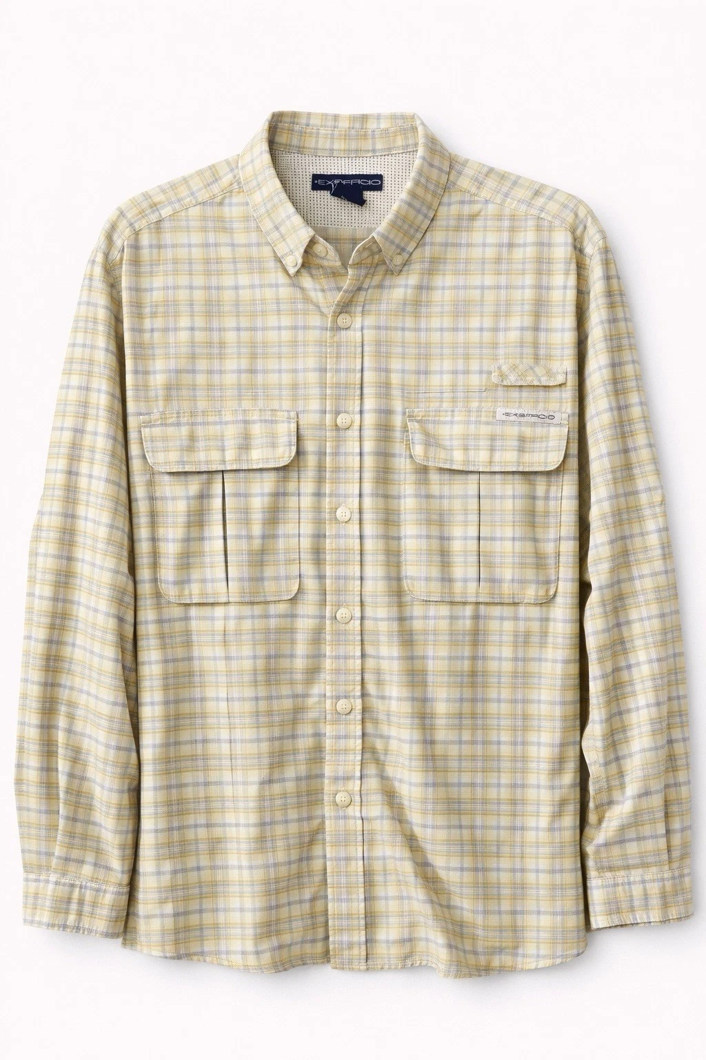 Exofficio Men's Subtle Plaid Nylon Blend Vented Long Sleeve Shirt Large