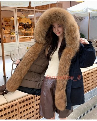 Women's Winter New Parka Real Raccoon Fur Lining Jacket Warm Fur Long Coat