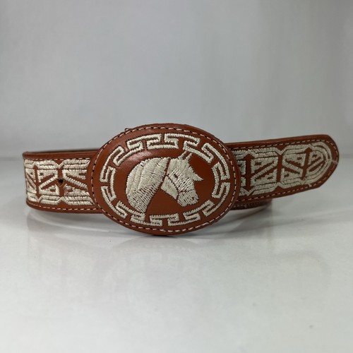 Horse Design Laced Brown Leather Belt - Size 20