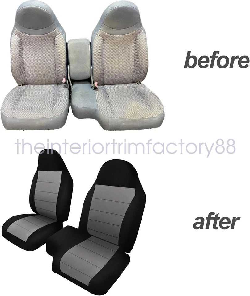 For 2004-2012 FORD RANGER 60/40 HIBACK CAR SEAT COVERS Light-Gray + Black - Image 3 of 4