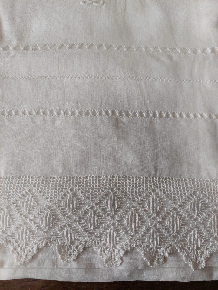 Drap ancien métis lin coton 210 X 300 cm monogramme PL - Photo 3/4