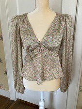 ASTR The Label Top Puffed Sleeve Ruffle Peekaboo Back Size M Fairycore Baby Doll
