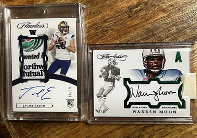 Jacob Eason Flawless RPA /15 Player Worn Patch Auto + Warren Moon HOF