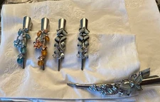 Metal Duckbill Hair Horn Clip - Alligator Clips - Glass Beaded- Lot Of 5