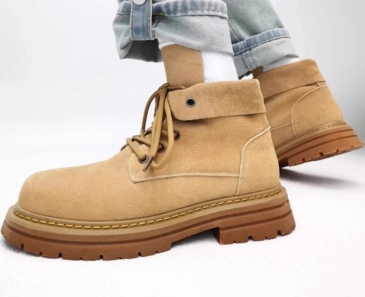 Informales Para hombres Británicos Puntera Redonda Con Cordones Botines Gamuza Invierno Cálidos Zapatos	 Foto 2 de 4