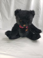 Lemonwood Asia Bear Plush Stuffed Animal Black Teddy Red Bow Soft 10" Seated