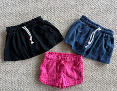 Lot of 3:  Baby Girl 12M CAT & JACK 1 pink eyelet shorts +1 blue +1 b1ack skorts