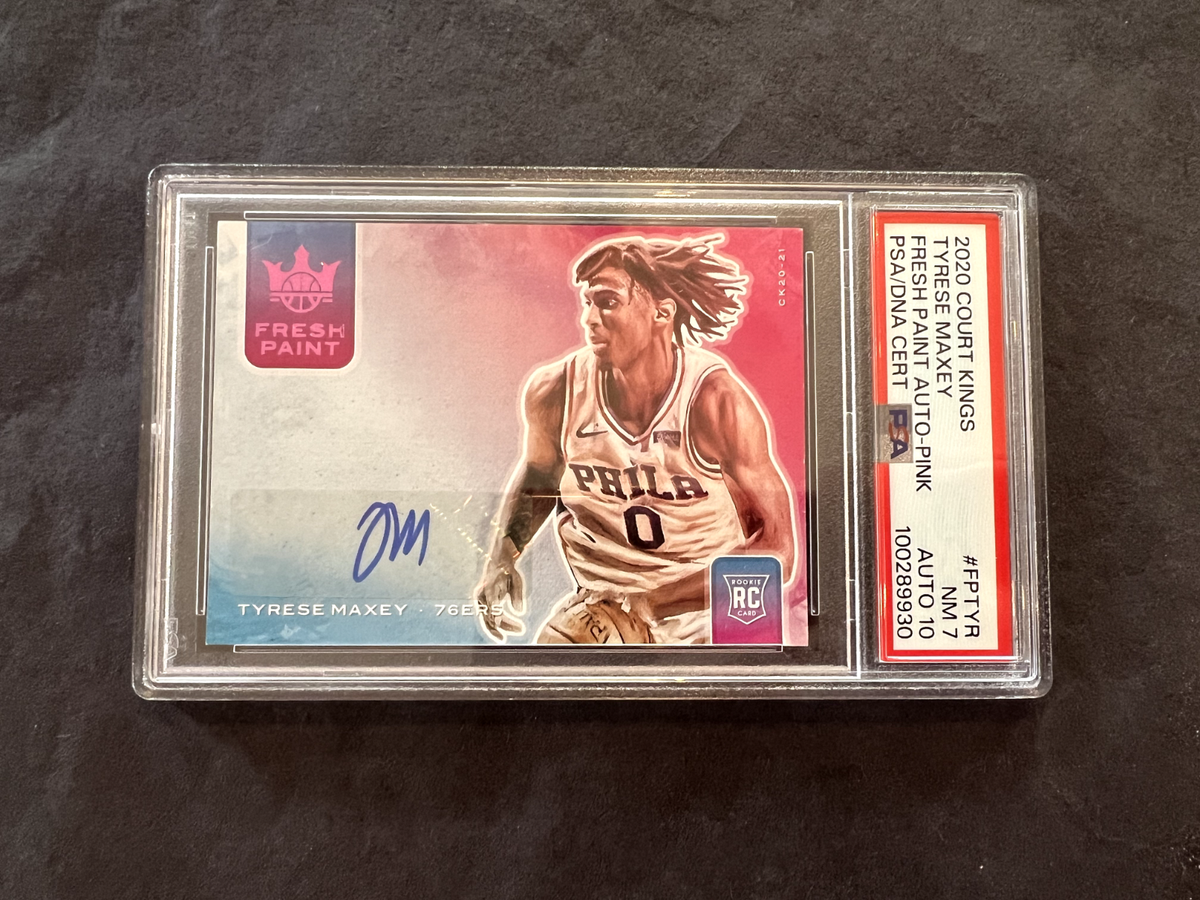 2020-21 Court Kings Tyrese Maxey Rookie Auto Pink 1/8 PSA 7 Auto 