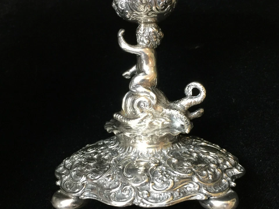 Antiguo centro de mesa de plata 800 Alemania con cuenco de vidrio, 7 1/4" de alto, 7 3/4" de ancho Foto 3 de 4