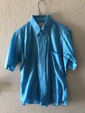 vtg ARROW cum laude Dress shirt SMALL Teal Blue Short Sleeve Tapered Rare