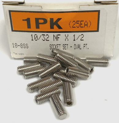 New 10/32 NF x 1/2'' Socket Set Oval-Point Set Screw, 18-8 Stainless Steel (25ea)