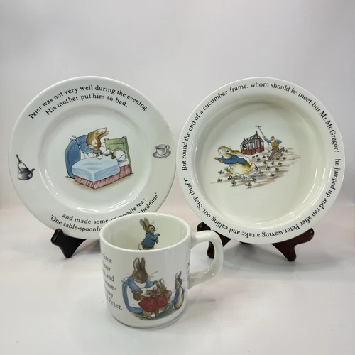 WEDGWOOD BEATRIX POTTER PETER RABBIT 3 PC CHILD'S PLATE BOWL & MUG