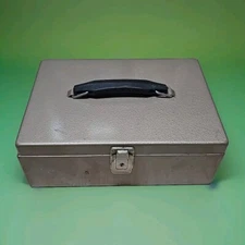 Vtg Cash Box Rockaway Metal Prod. Brown Metal Lock 7 Slot Tray No Key USA Made 