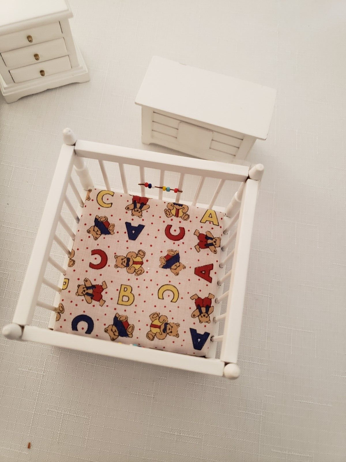 VINTAGE Wooden Miniature Dollhouse Furniture Set Bedroom Baby Set