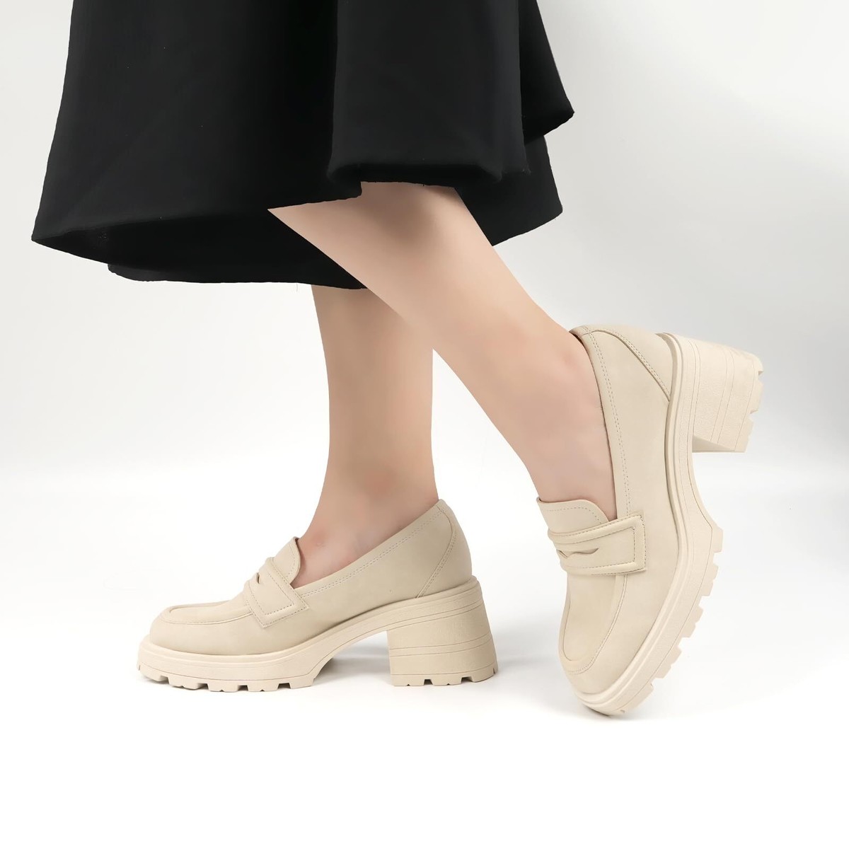 Womens Loafers Shoes Platform Chunky Work Office Business