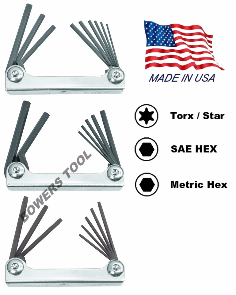 Bondhus Classic Steel Hex Fold Up Wrench Set Torx Metric SAE Standard USA Metal - Image 2 of 4