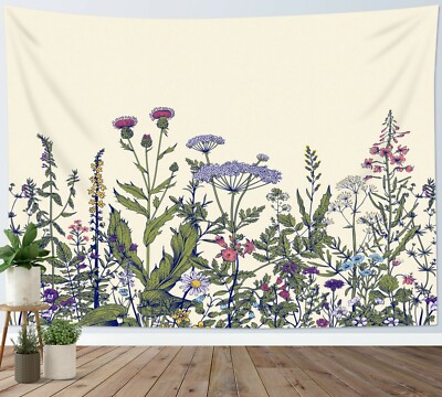 Retro Nature Colourful Wildflower Tapestry Wall Hanging for Living Room  Bedroom
