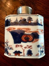 Ancienne boîte à thé chinoise, vers 1800, chips, belles couleurs, plateau argenté