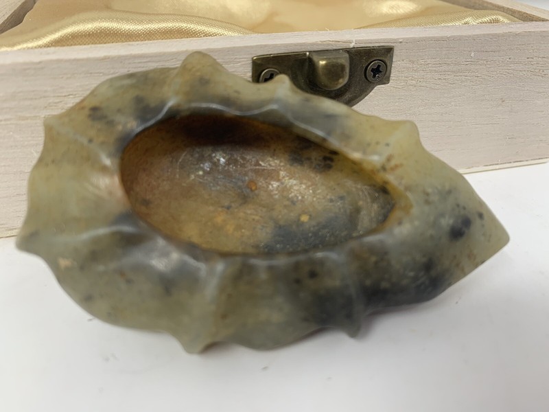 Chinese Old Jade Inkwell 3 Inch Long W/ Box.   L 132.