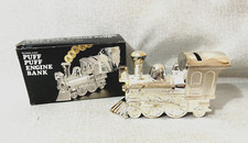 Banco de metal chapado en plata con motor Puff Puff Train vintage con caja nuevo